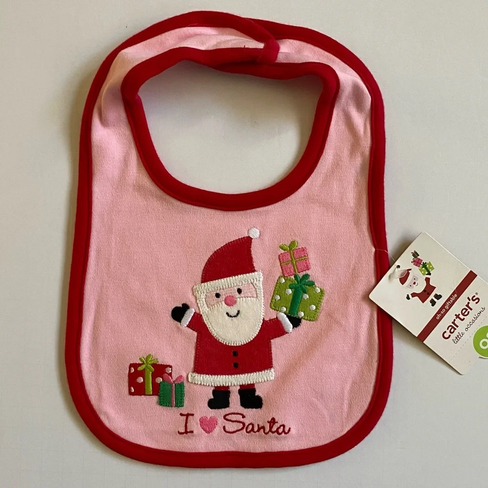 Christmas Bib NWT I Love Santa Holiday Infant NEW Carter’s Baby Girls Boys Red